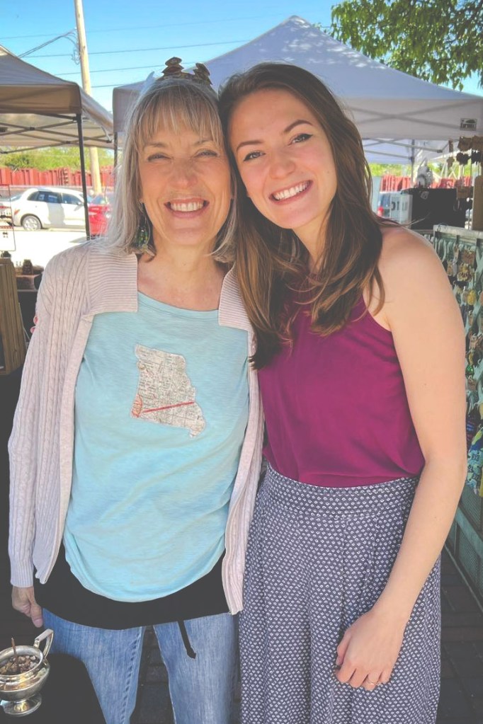Denise Burrell with her daughter, Claire Herzog, overseeing the Clairebrooks Cabin booth at C-Street City Market.